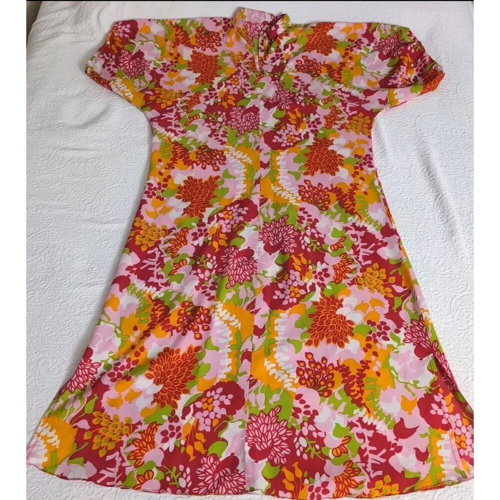 VTG 80s Handmade Hawaiian Maxi Dress Mumu Plus 50" Bust Floral 1x - Picture 2 of 9